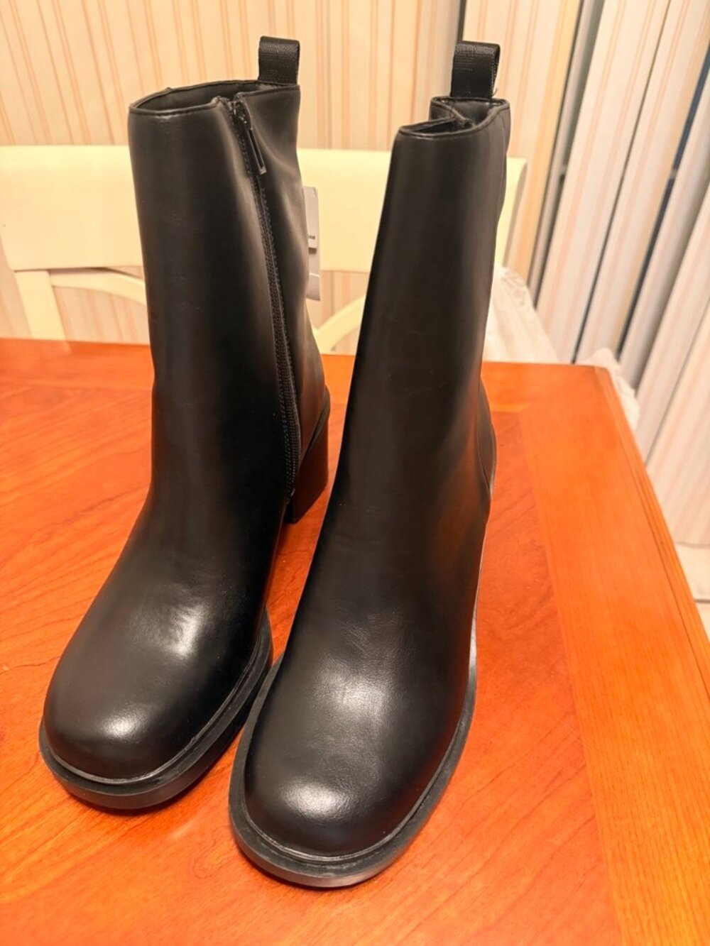 Zara Black Block Heel Mid Calf Boots Side Zip Size 41 (US 10) NWT